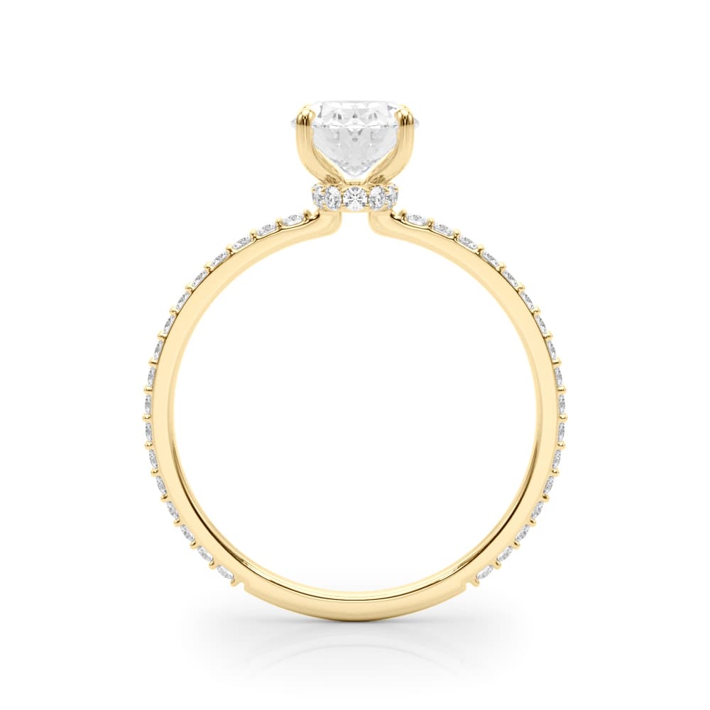 Oval Hidden Halo Engagement Ring, style 85297, Side view in yellow gold