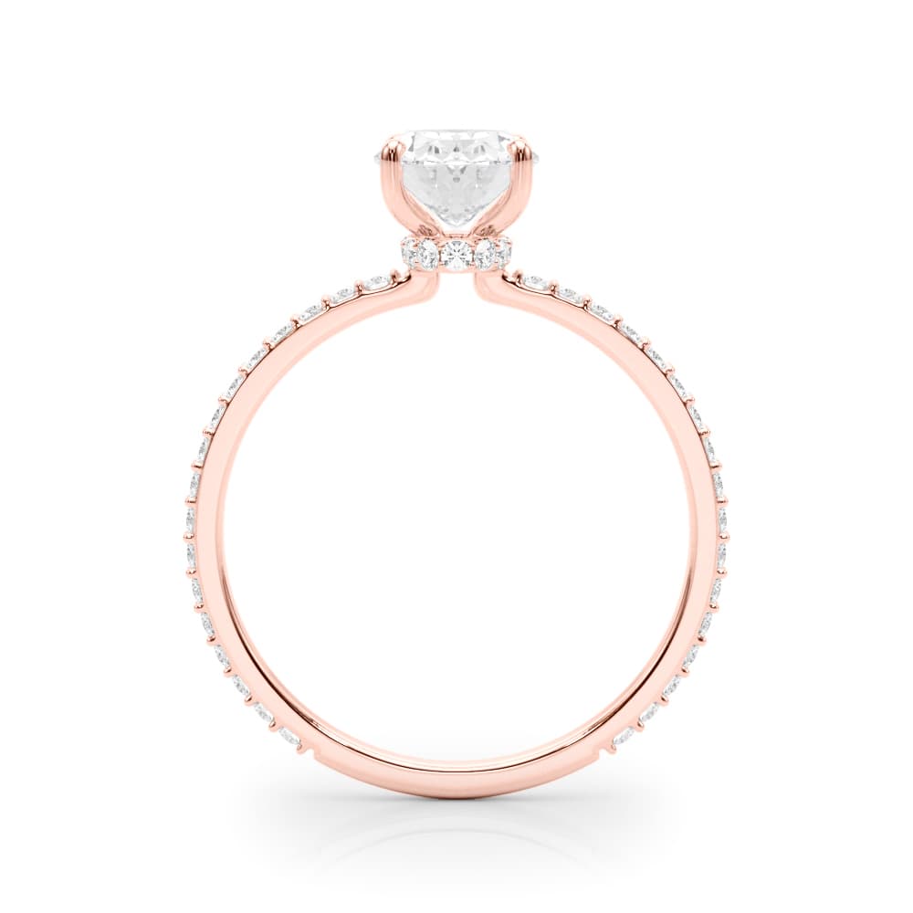 Oval Hidden Halo Engagement Ring, style 85297, Side view in rose gold