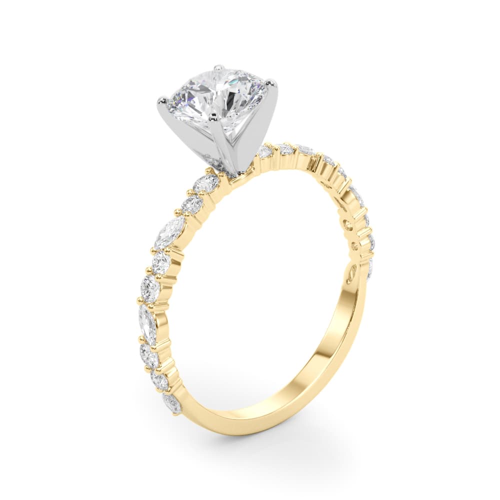 Shared Prong Engagement Ring, style 85298, Angle view in yellow gold