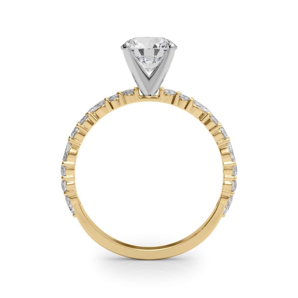 Shared Prong Engagement Ring, style 85298, Side view in yellow gold