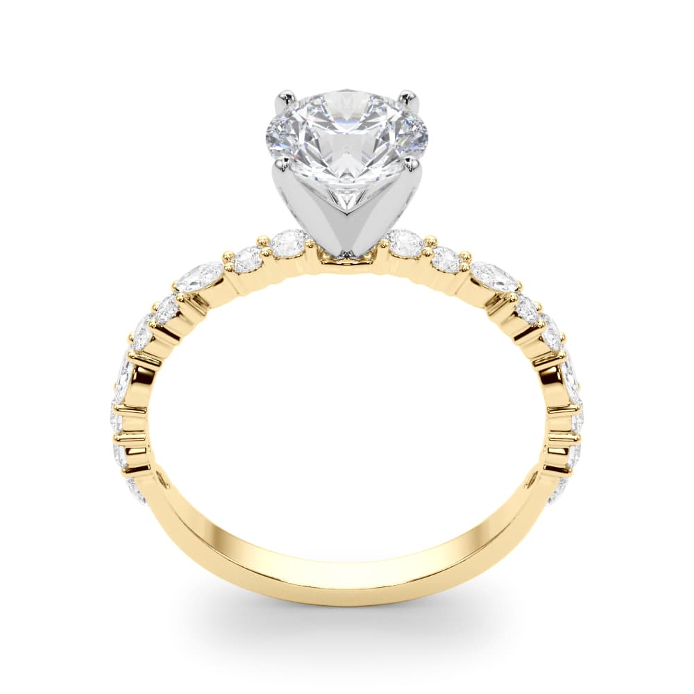 Shared Prong Engagement Ring, style 85298, Top view in yellow gold