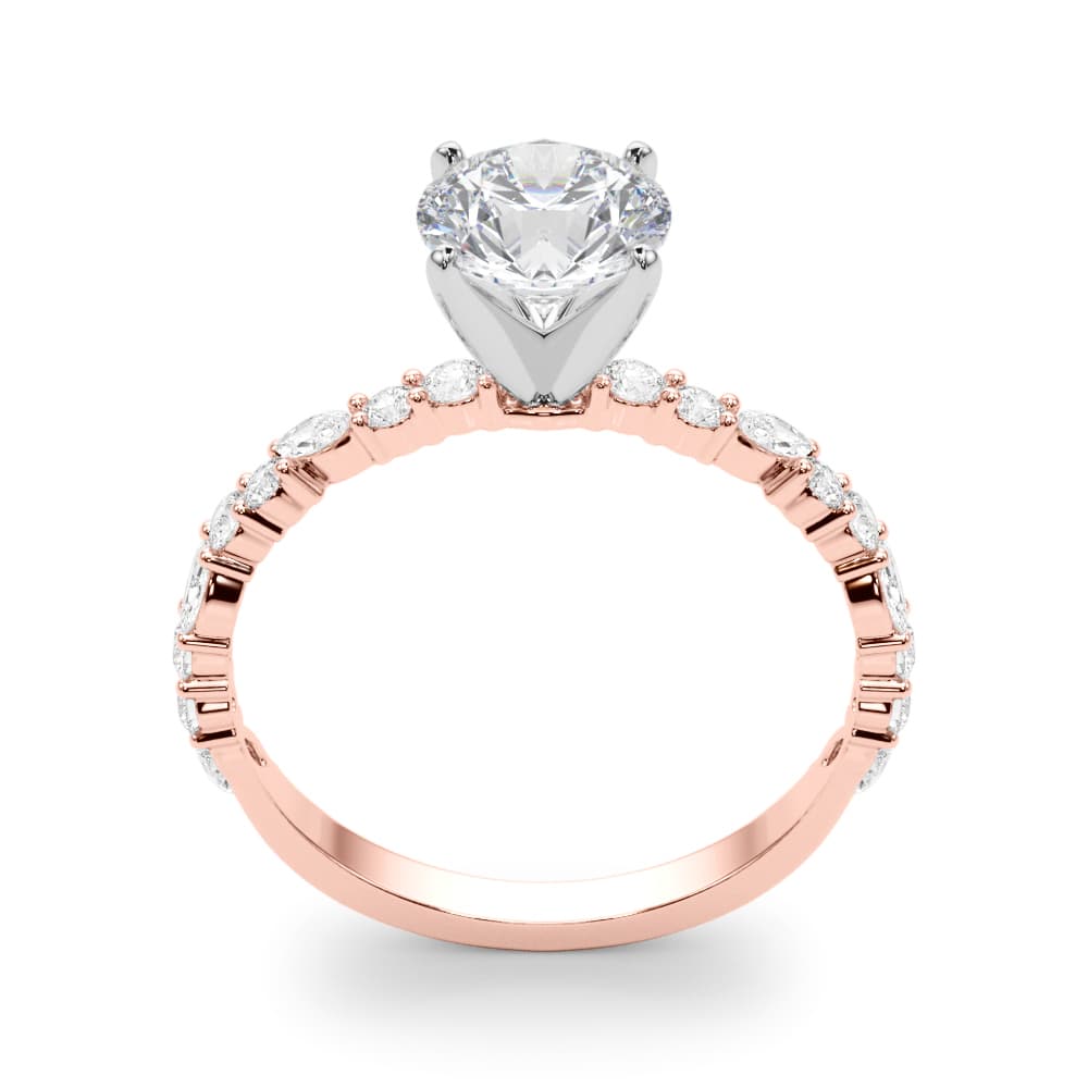 Shared Prong Engagement Ring, style 85298, Top view in rose gold
