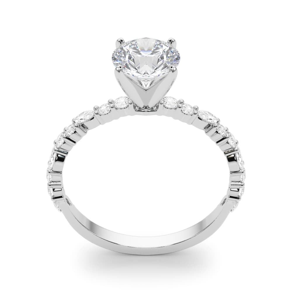 Shared Prong Engagement Ring, style 85298, Top view in white gold or platinum
