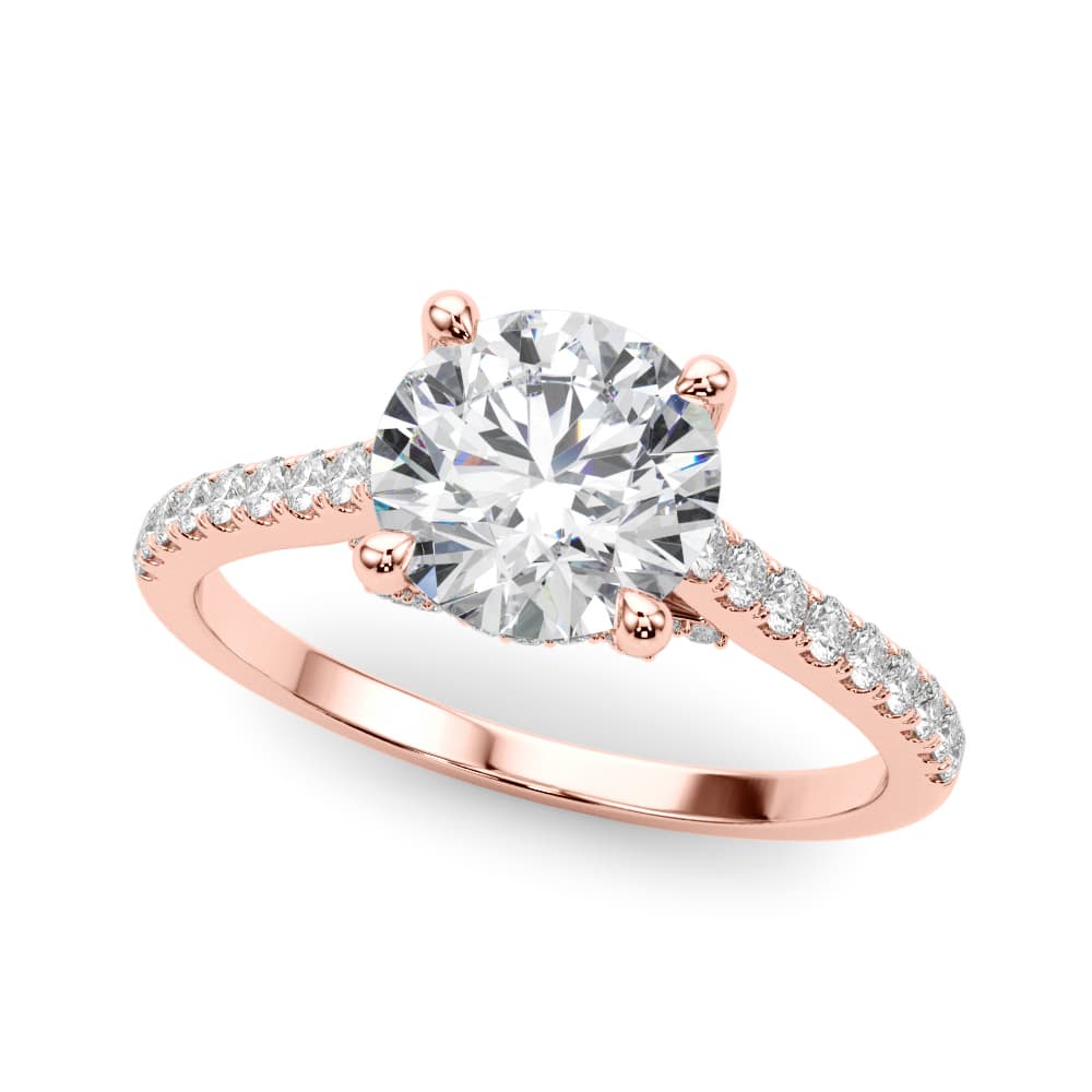 Single Row Prong Hidden Halo Engagement Ring, style 85303, Front view in rose gold