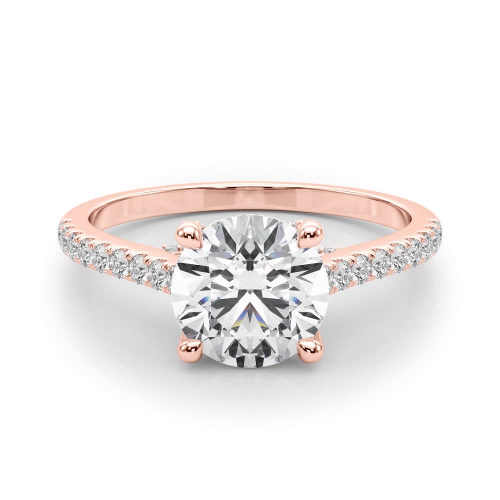 Single Row Prong Hidden Halo Engagement Ring, style 85303, On hand view in rose gold