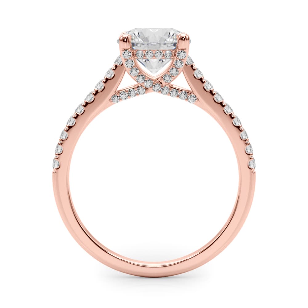 Single Row Prong Hidden Halo Engagement Ring, style 85303, Side view in rose gold