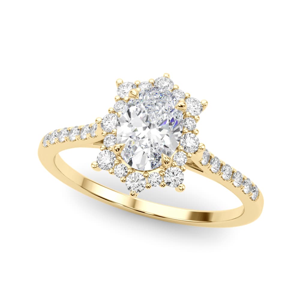Vintage Inspired Oval Halo Engagement Ring, style 85306, Front view in yellow gold