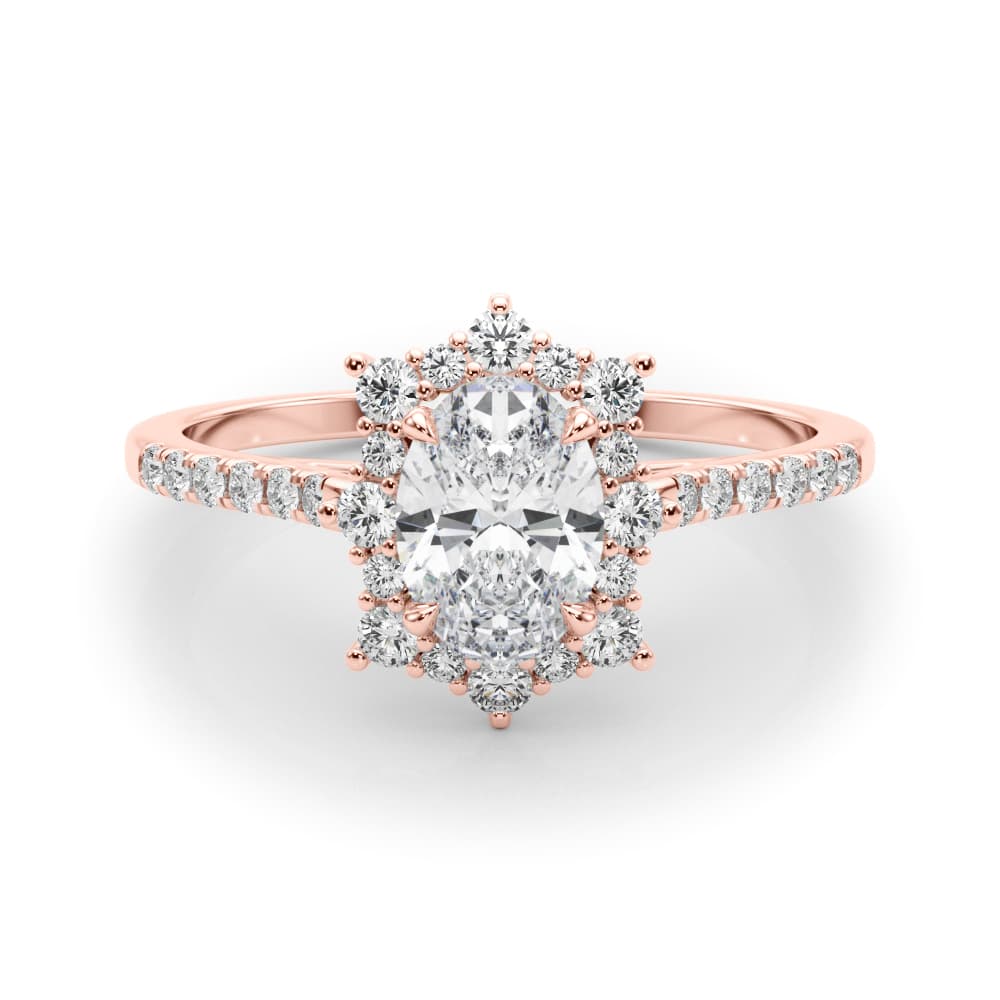 Vintage Inspired Oval Halo Engagement Ring, style 85306, On hand view in rose gold