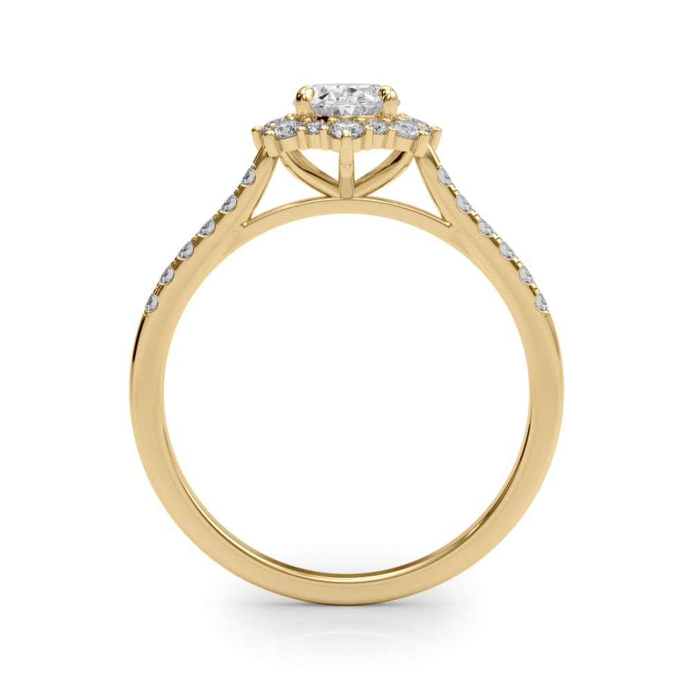 Vintage Inspired Oval Halo Engagement Ring, style 85306, Side view in yellow gold