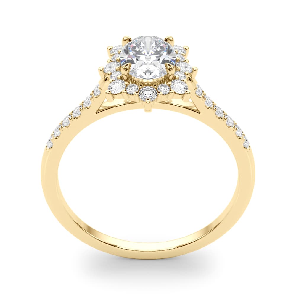 Vintage Inspired Oval Halo Engagement Ring, style 85306, Top view in yellow gold