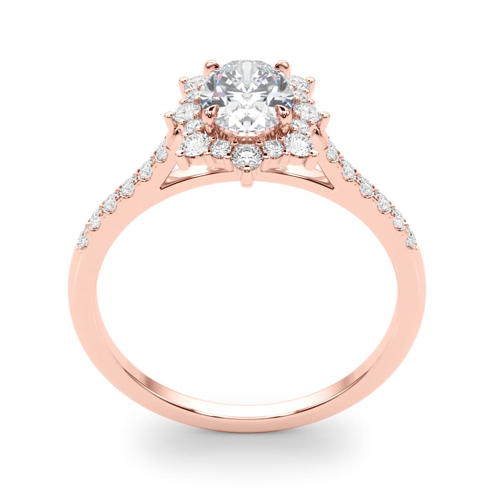 Vintage Inspired Oval Halo Engagement Ring, style 85306, Top view in rose gold