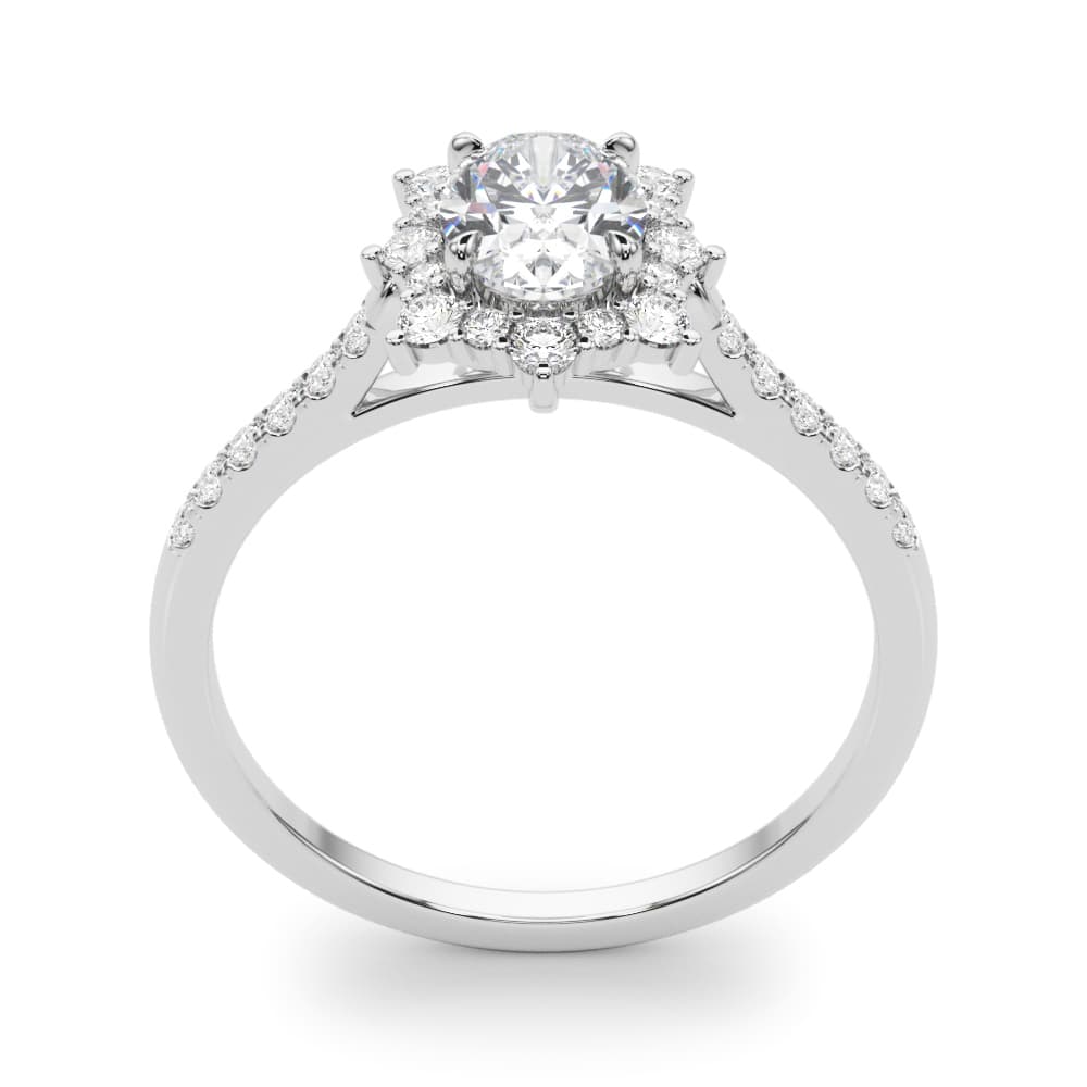 Vintage Inspired Oval Halo Engagement Ring, style 85306, Top view in white gold or platinum