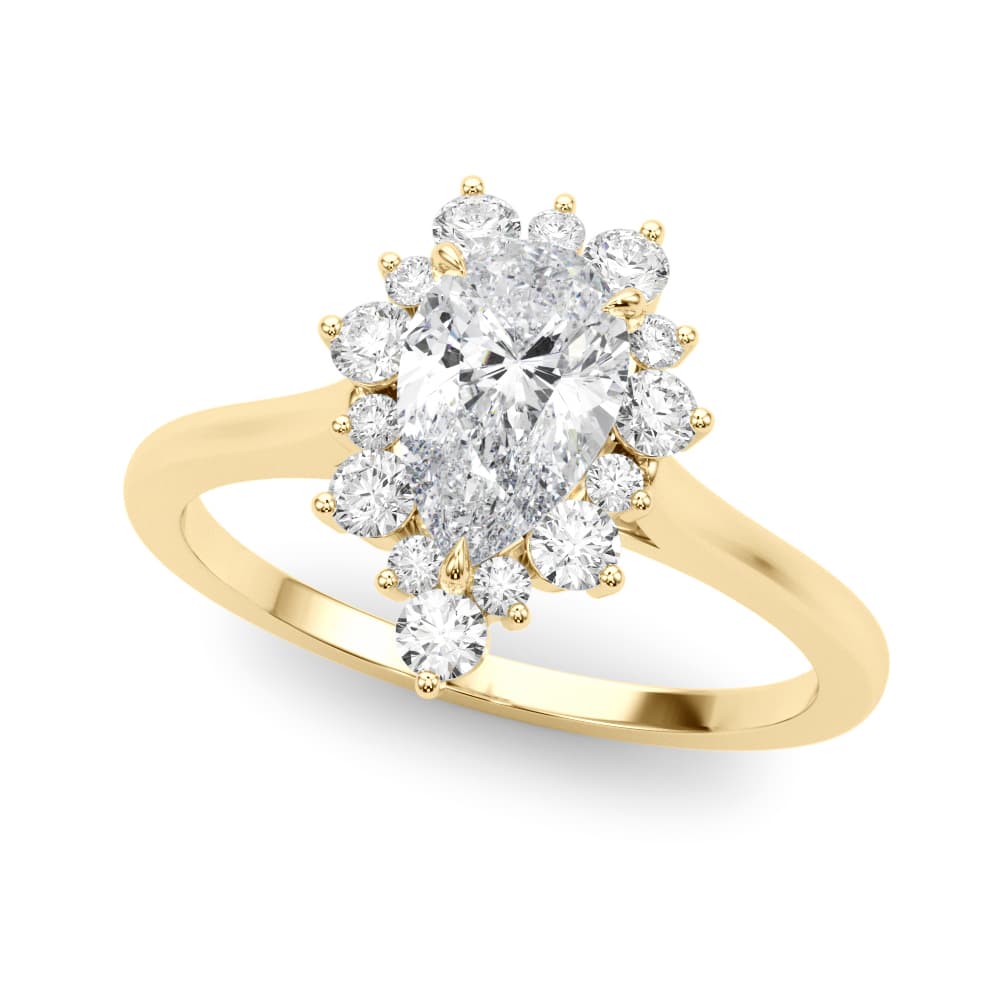 Pear Solitaire Halo Engagement Ring, style 85308, Front view in yellow gold