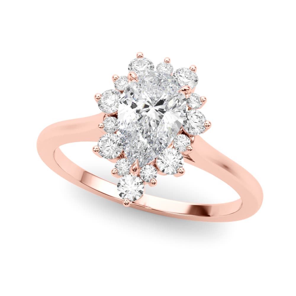 Pear Solitaire Halo Engagement Ring, style 85308, Front view in rose gold