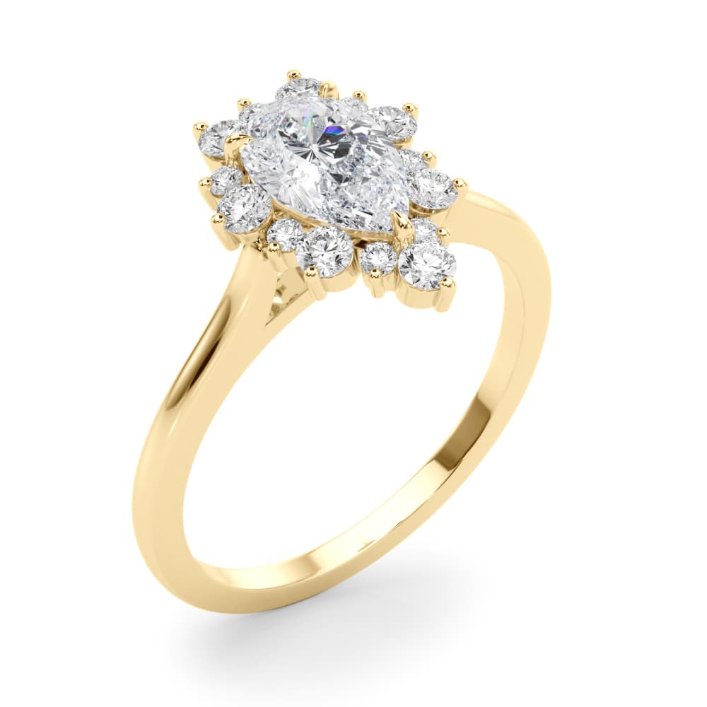 Pear Solitaire Halo Engagement Ring, style 85308, Angle view in yellow gold