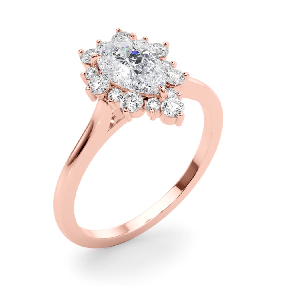 Pear Solitaire Halo Engagement Ring, style 85308, Angle view in rose gold