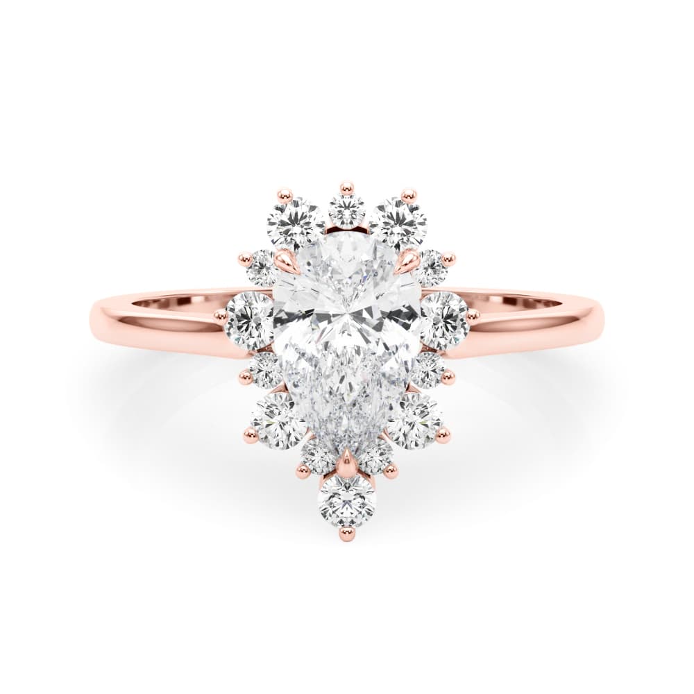 Pear Solitaire Halo Engagement Ring, style 85308, On hand view in rose gold