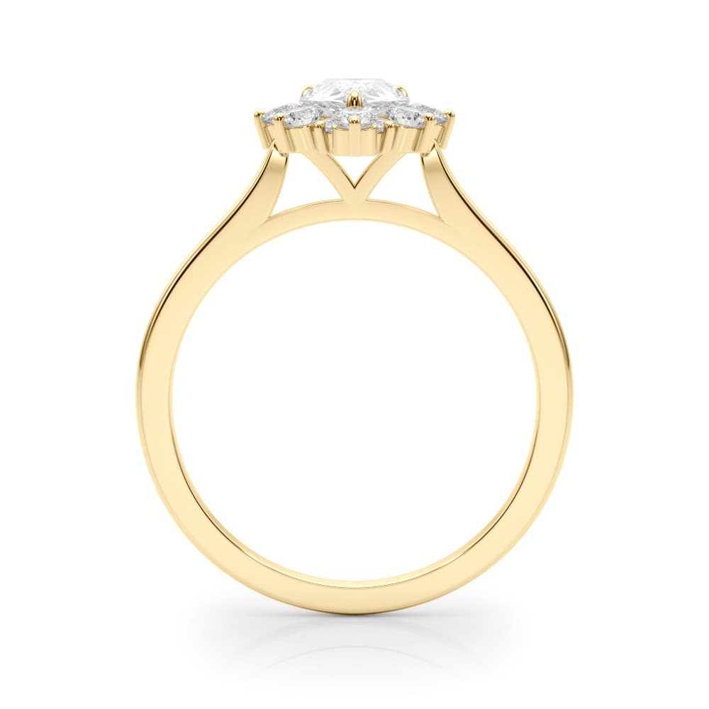 Pear Solitaire Halo Engagement Ring, style 85308, Side view in yellow gold
