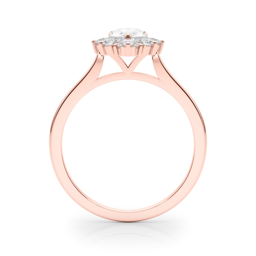 Pear Solitaire Halo Engagement Ring, style 85308, Side view in rose gold