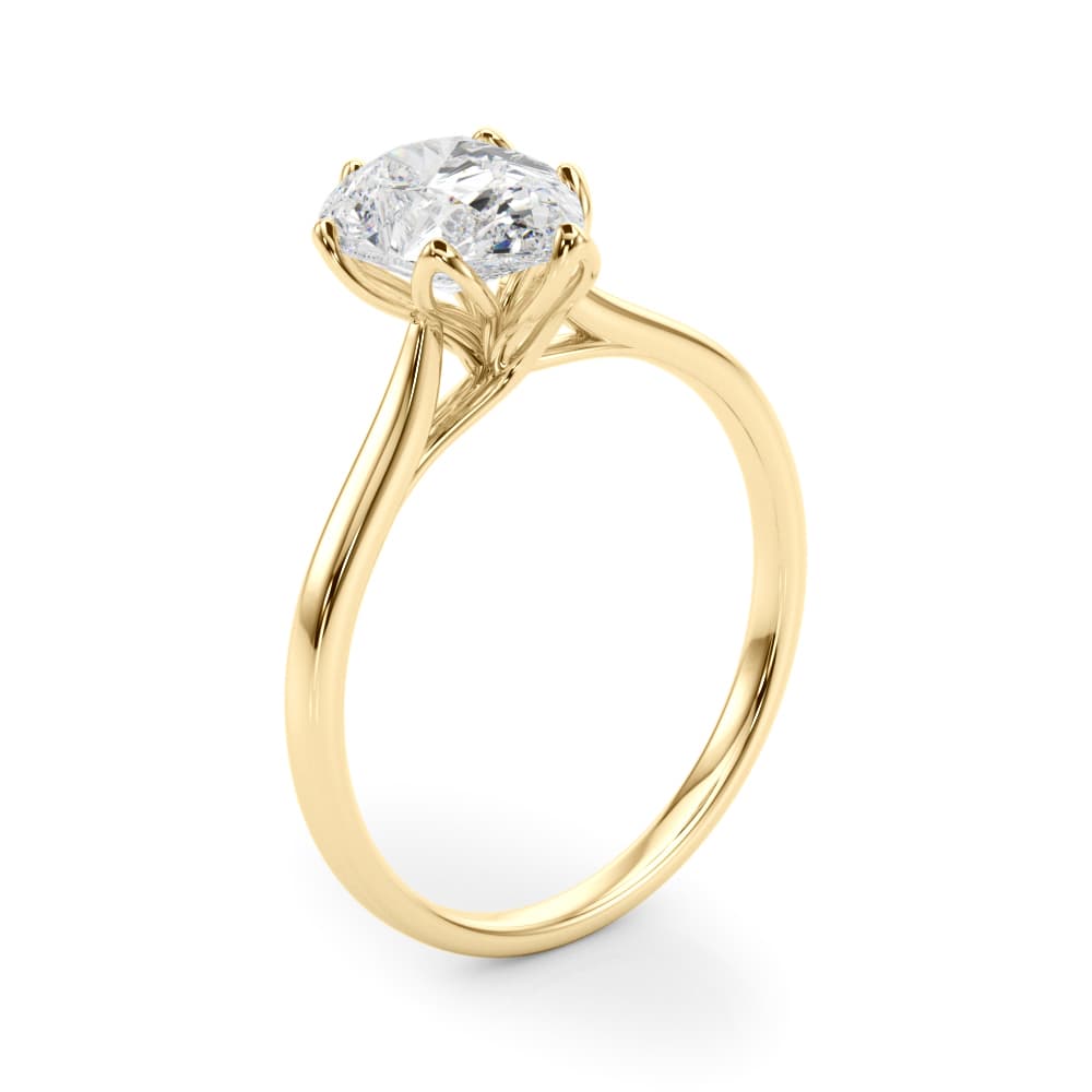 Pear Tulip Solitaire Engagement Ring, style 85309, Angle view in yellow gold