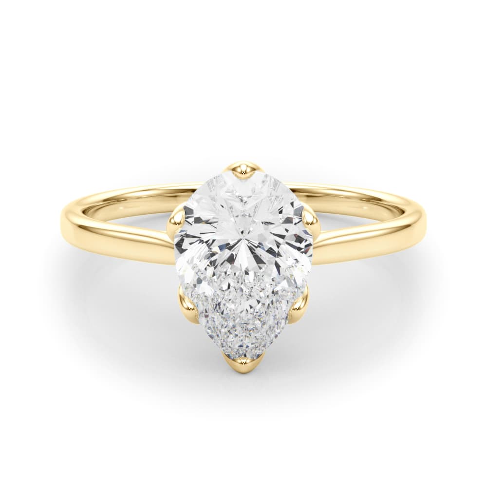 Pear Tulip Solitaire Engagement Ring, style 85309, On hand view in yellow gold
