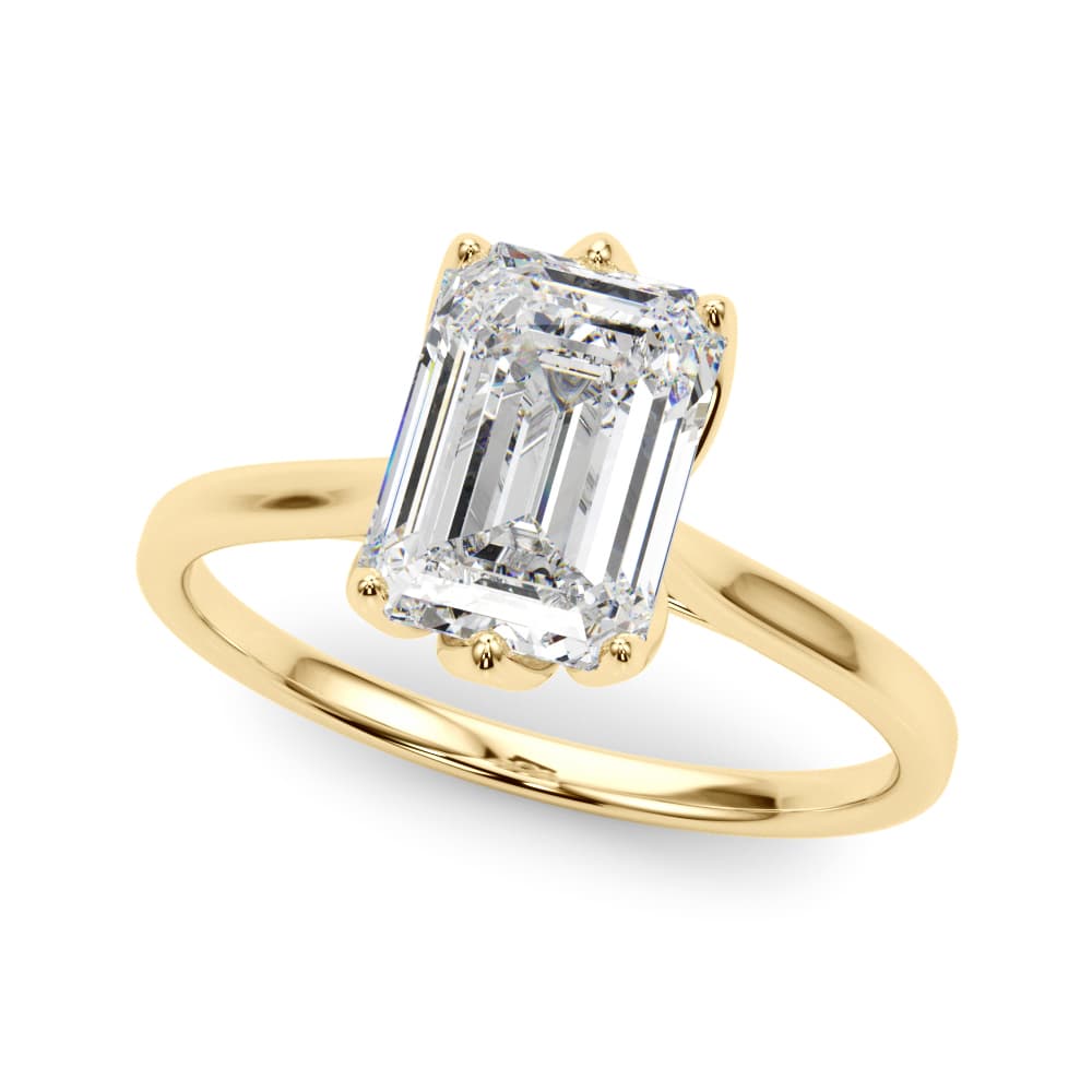 6-Prong Emerald Cut Floral Engagement Ring, style 85310, Front view in yellow gold