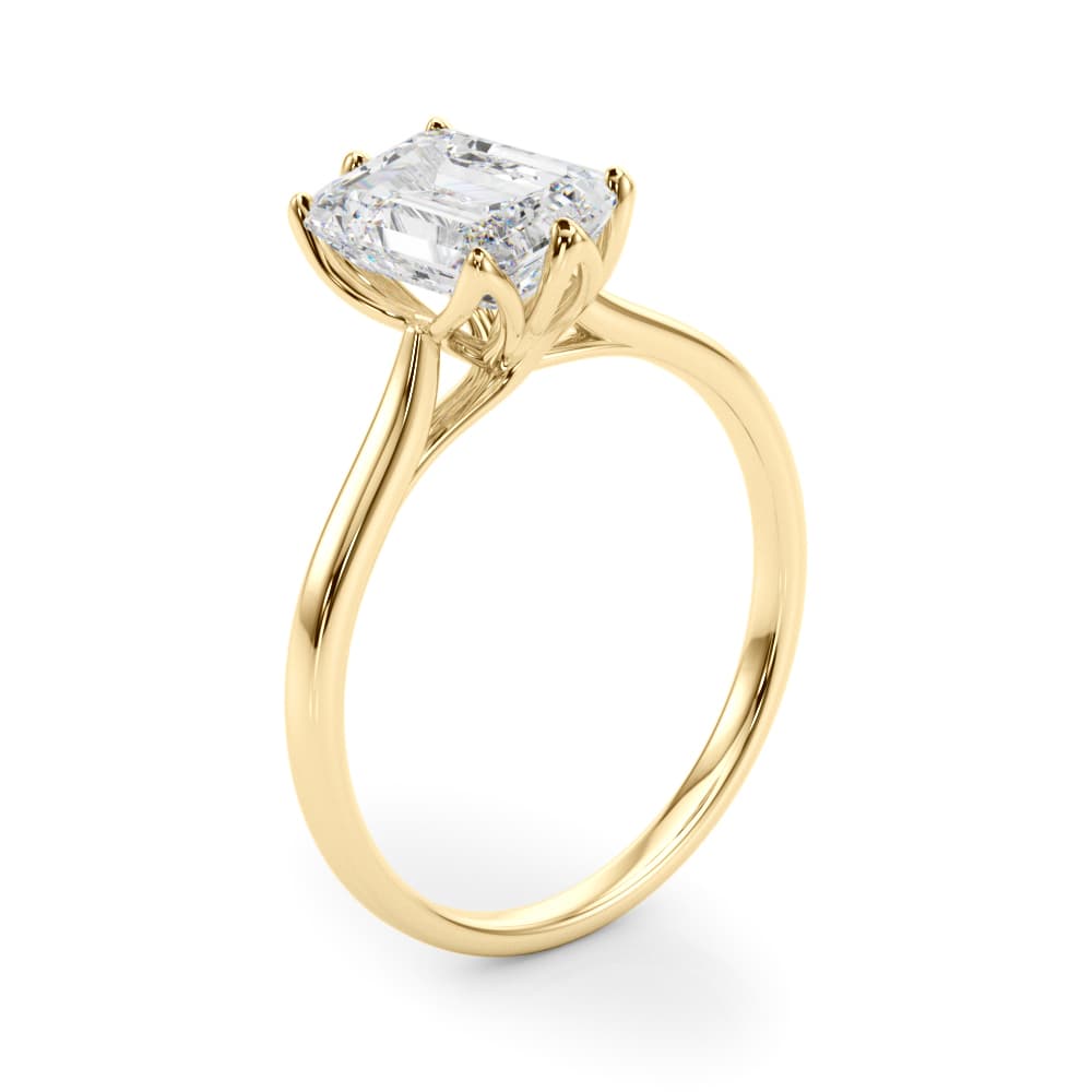 6-Prong Emerald Cut Floral Engagement Ring, style 85310, Angle view in yellow gold