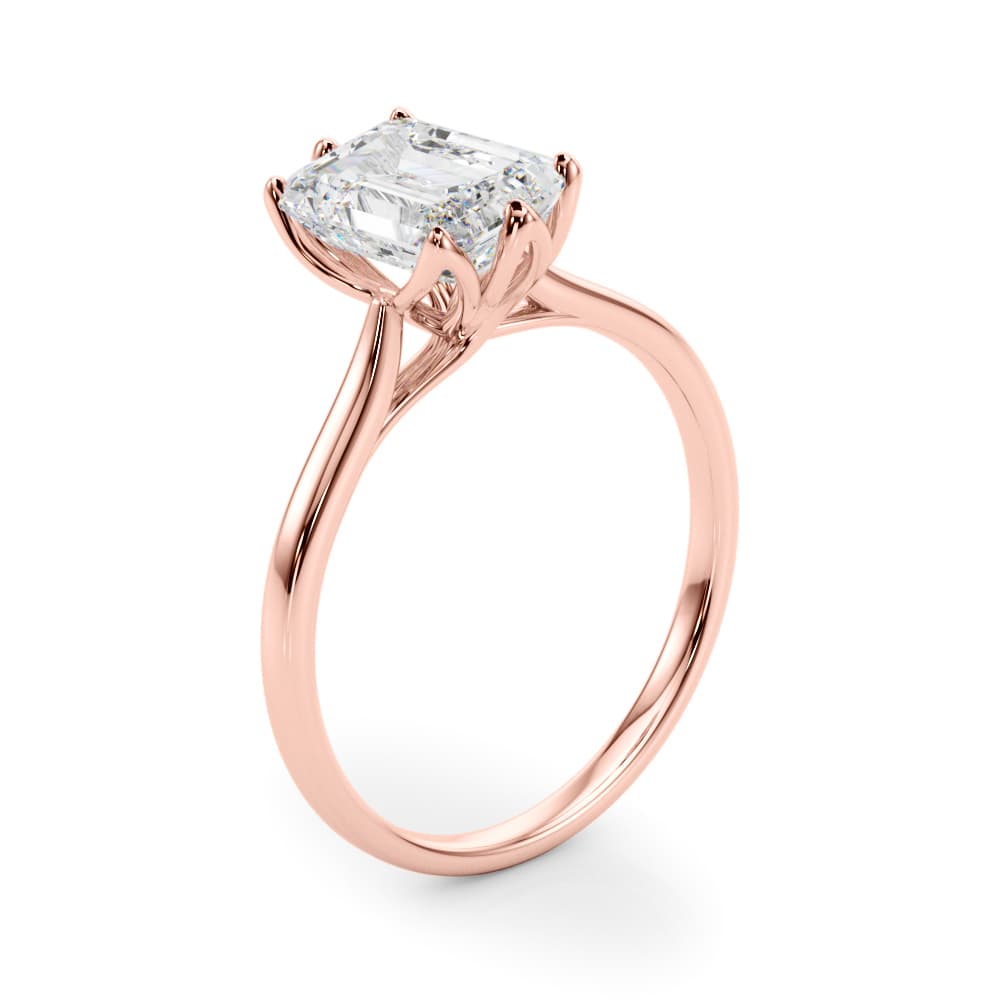 6-Prong Emerald Cut Floral Engagement Ring, style 85310, Angle view in rose gold