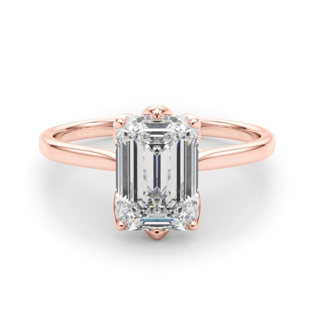 6-Prong Emerald Cut Floral Engagement Ring, style 85310, On hand view in rose gold