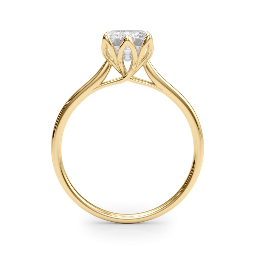 6-Prong Emerald Cut Floral Engagement Ring, style 85310, Side view in yellow gold