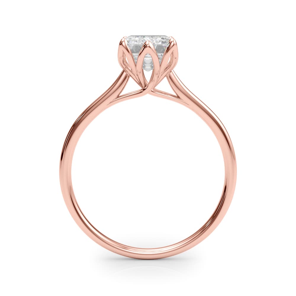 6-Prong Emerald Cut Floral Engagement Ring, style 85310, Side view in rose gold