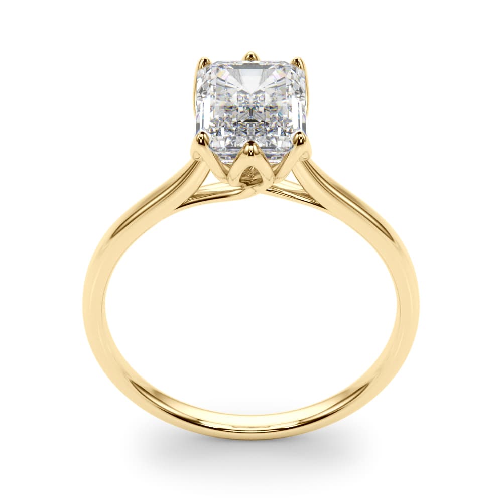 6-Prong Emerald Cut Floral Engagement Ring, style 85310, Top view in yellow gold