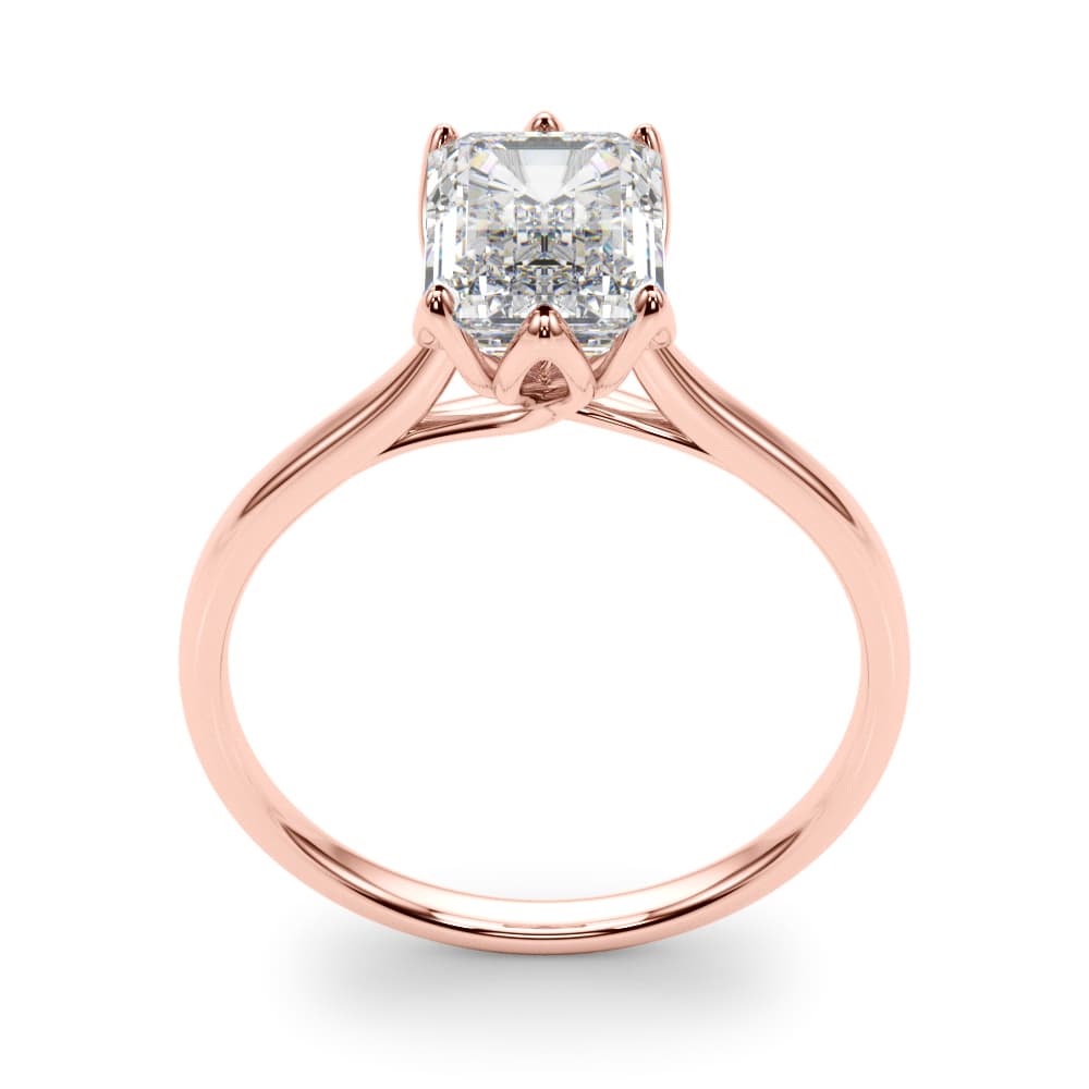 6-Prong Emerald Cut Floral Engagement Ring, style 85310, Top view in rose gold