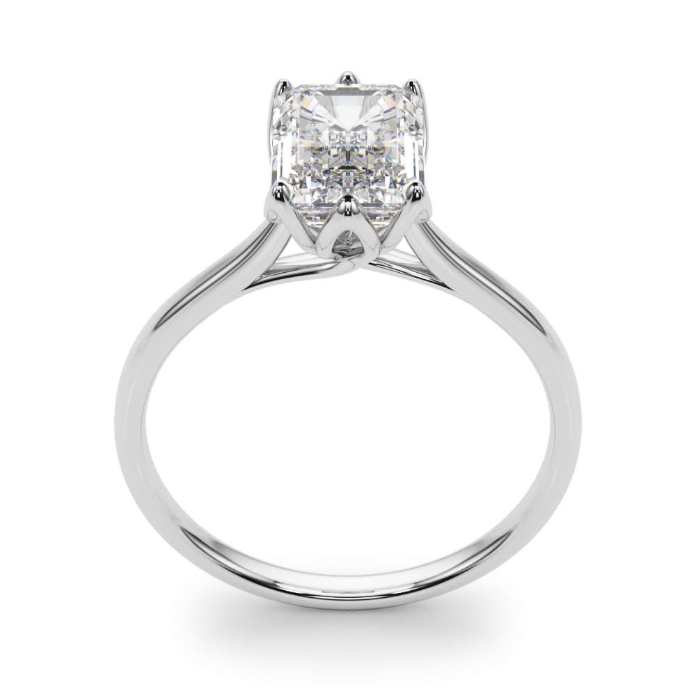 6-Prong Emerald Cut Floral Engagement Ring, style 85310, Top view in white gold or platinum