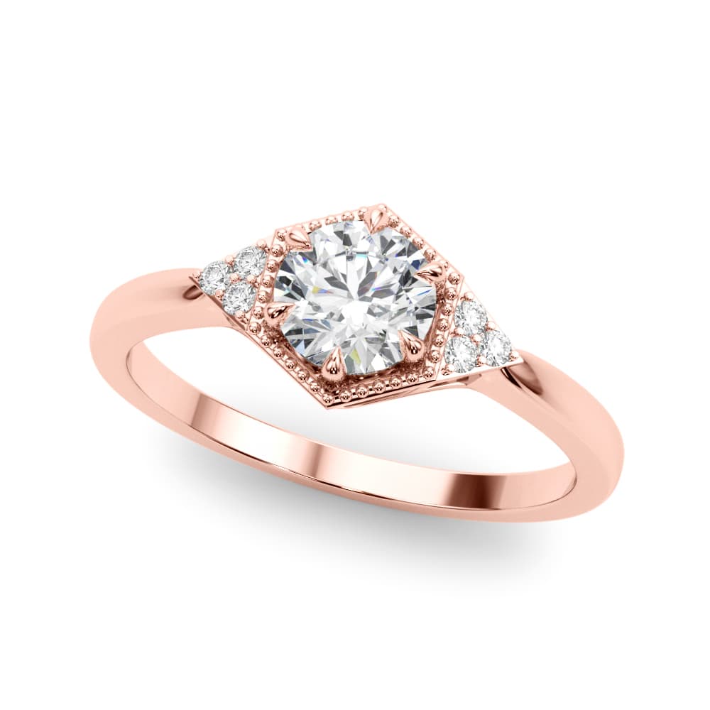 Round Hexagonal Shaped Engagement Ring, style 85311, Front view in rose gold