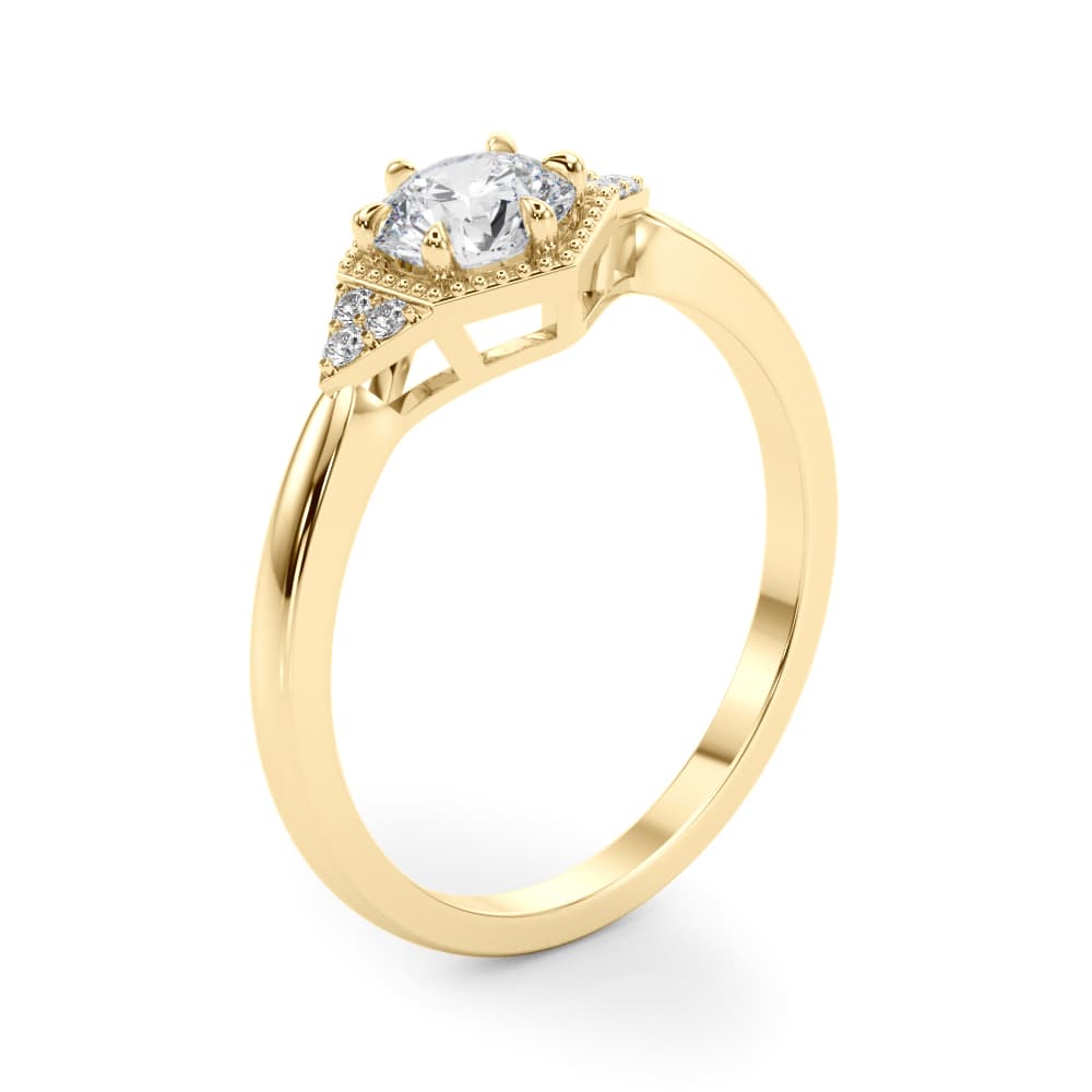 Round Hexagonal Shaped Engagement Ring, style 85311, Angle view in yellow gold