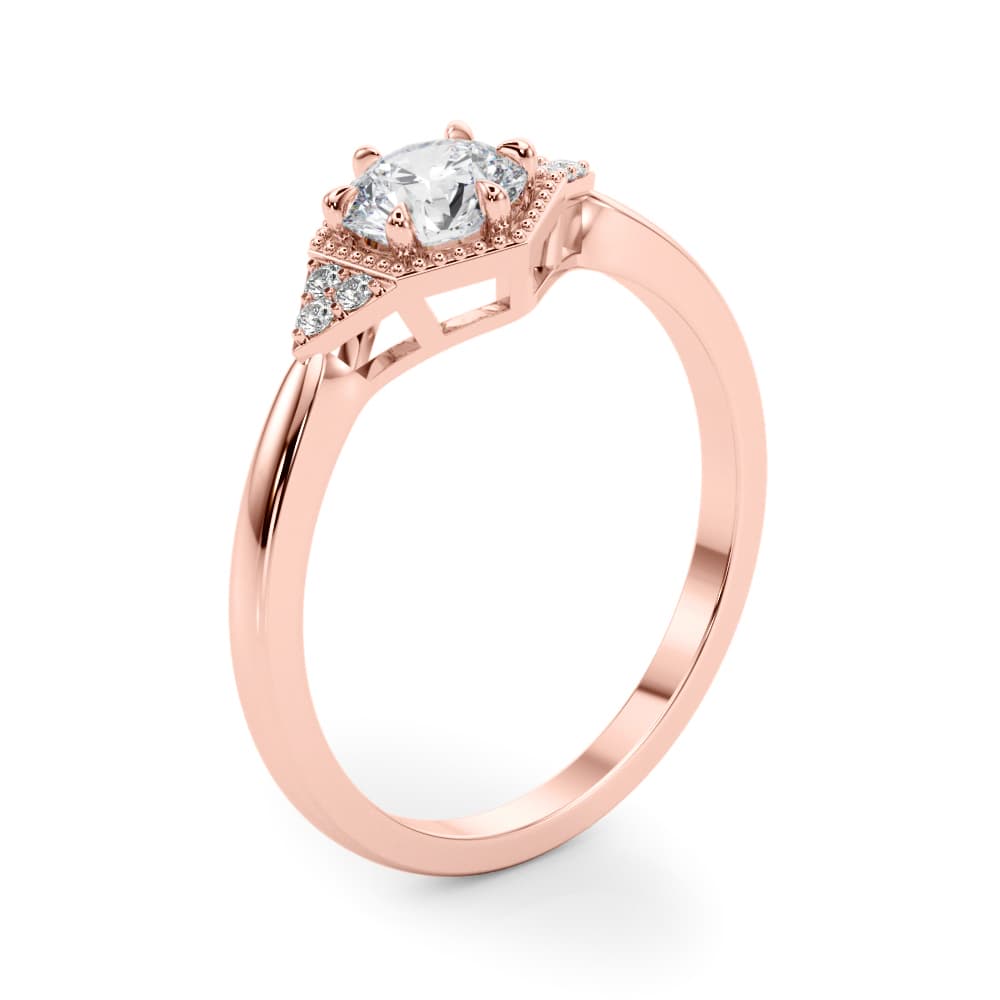 Round Hexagonal Shaped Engagement Ring, style 85311, Angle view in rose gold