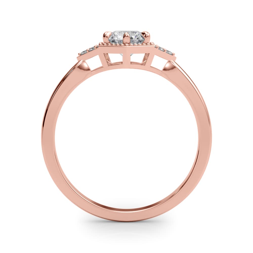 Round Hexagonal Shaped Engagement Ring, style 85311, Side view in rose gold