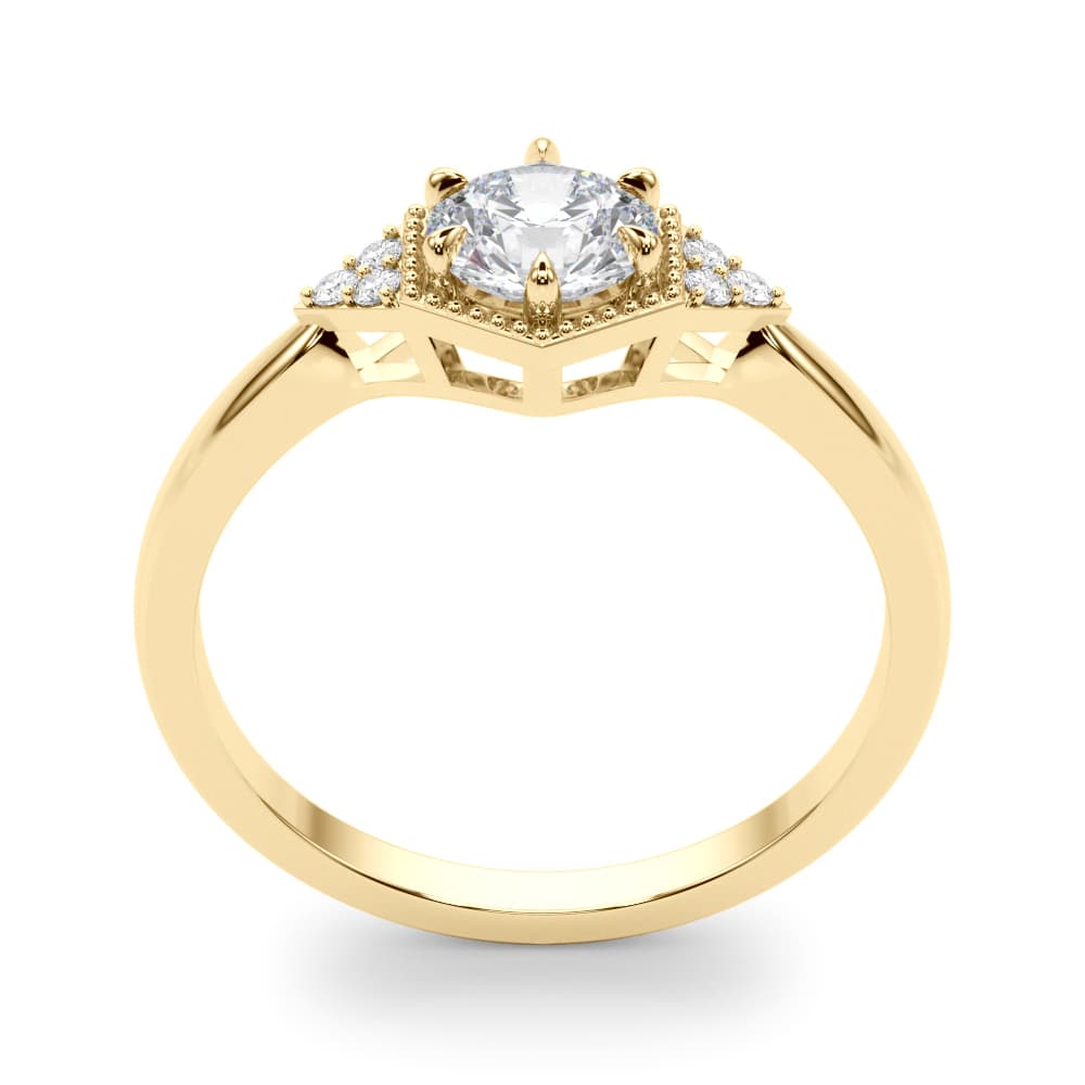 Round Hexagonal Shaped Engagement Ring, style 85311, Top view in yellow gold