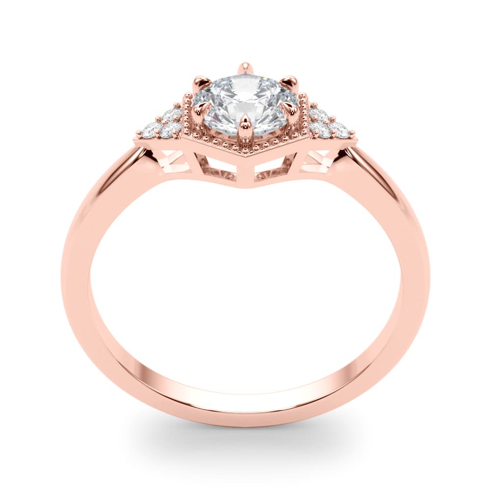 Round Hexagonal Shaped Engagement Ring, style 85311, Top view in rose gold