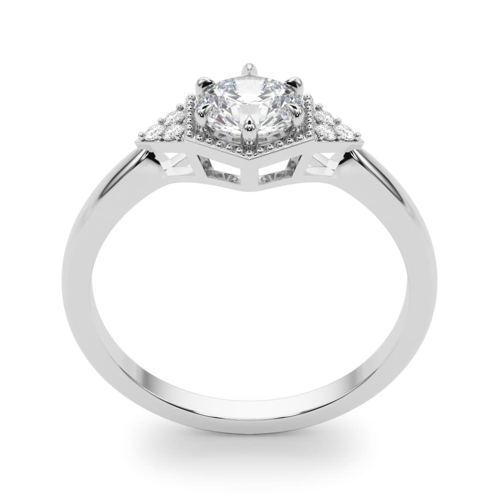 Round Hexagonal Shaped Engagement Ring, style 85311, Top view in white gold or platinum