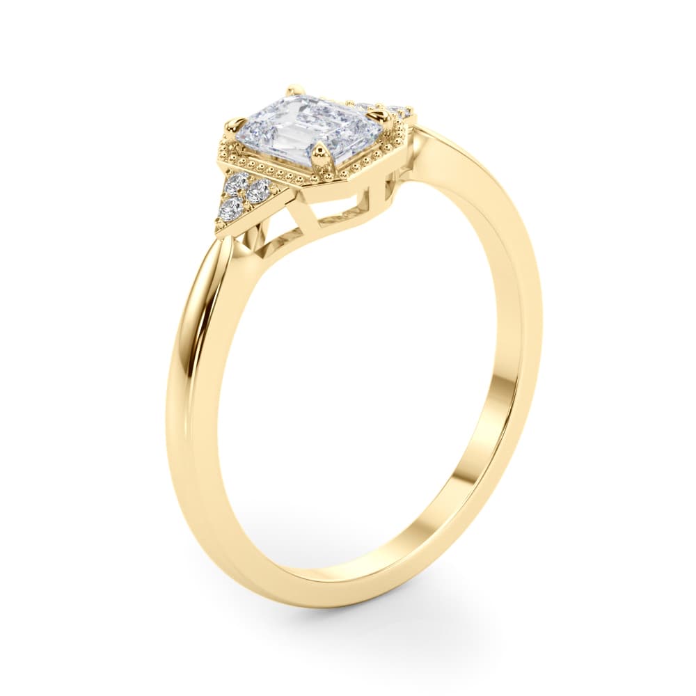 Emerald Cut Engagement Ring, style 85312, Angle view in yellow gold