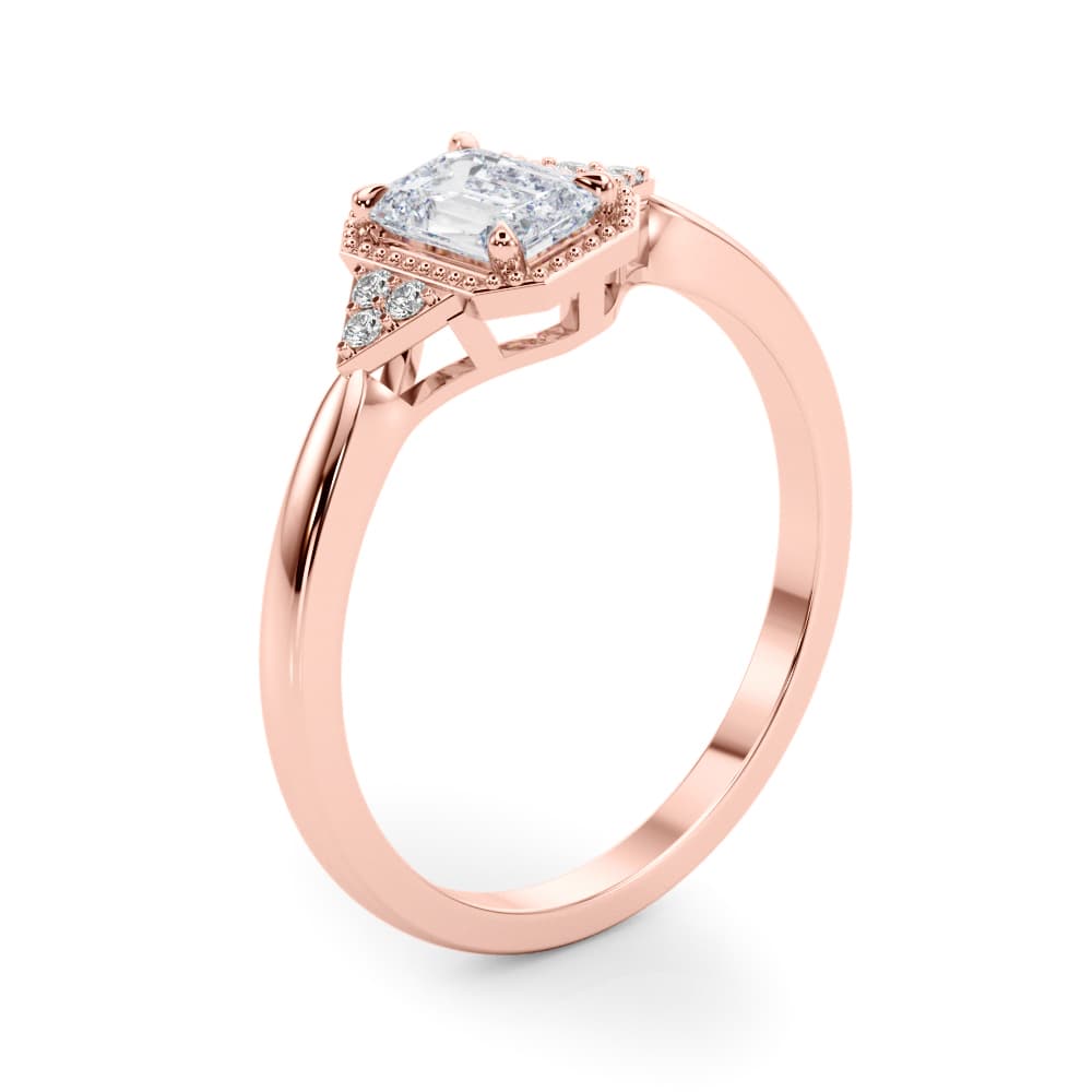 Emerald Cut Engagement Ring, style 85312, Angle view in rose gold