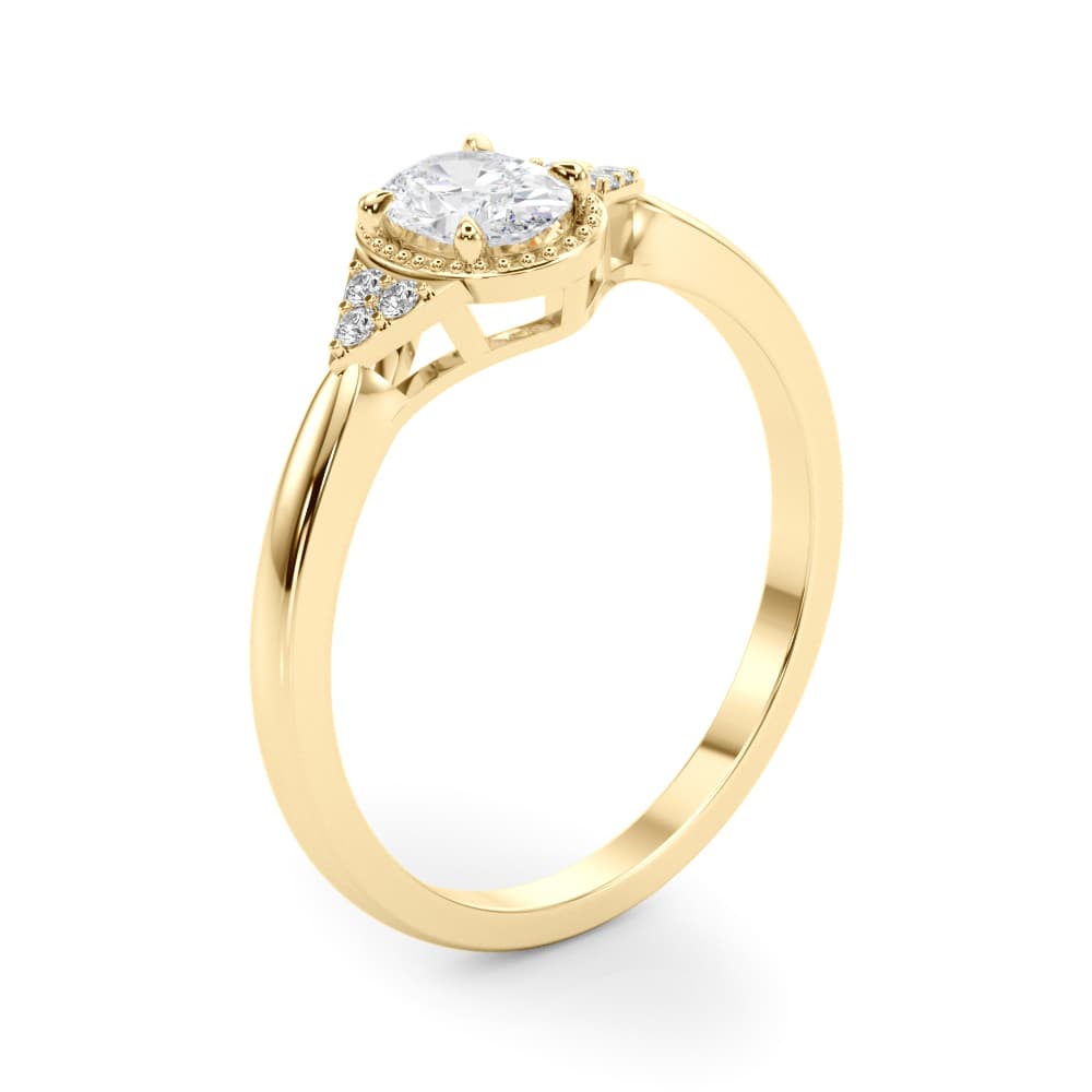 Vintage-Inspired Oval Engagement Ring, style 85313, Angle view in yellow gold