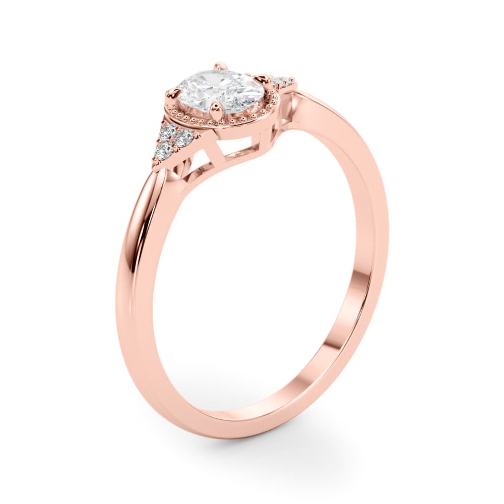 Vintage-Inspired Oval Engagement Ring, style 85313, Angle view in rose gold