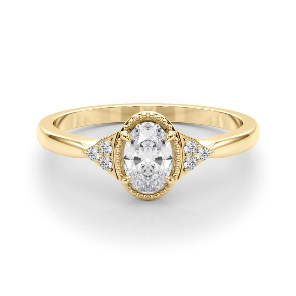 Vintage-Inspired Oval Engagement Ring, style 85313, On hand view in yellow gold