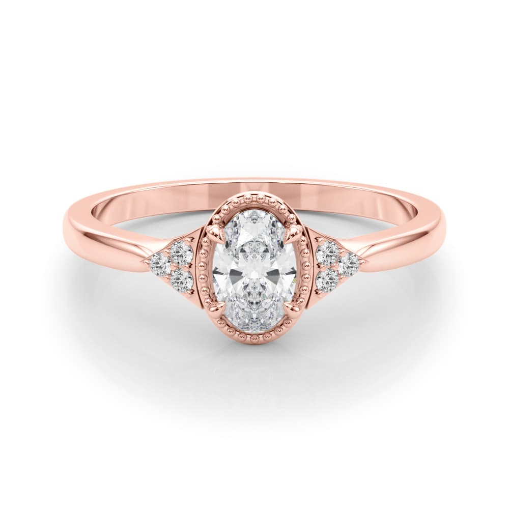 Vintage-Inspired Oval Engagement Ring, style 85313, On hand view in rose gold