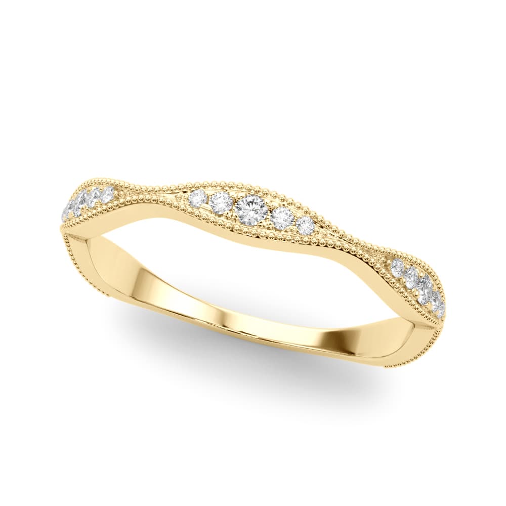 Vintage Inspired Milgrain Wedding Band (0.16 ct. tw.), Front view in yellow gold