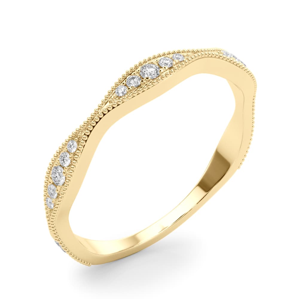 Vintage Inspired Milgrain Wedding Band (0.16 ct. tw.), Angle view in yellow gold