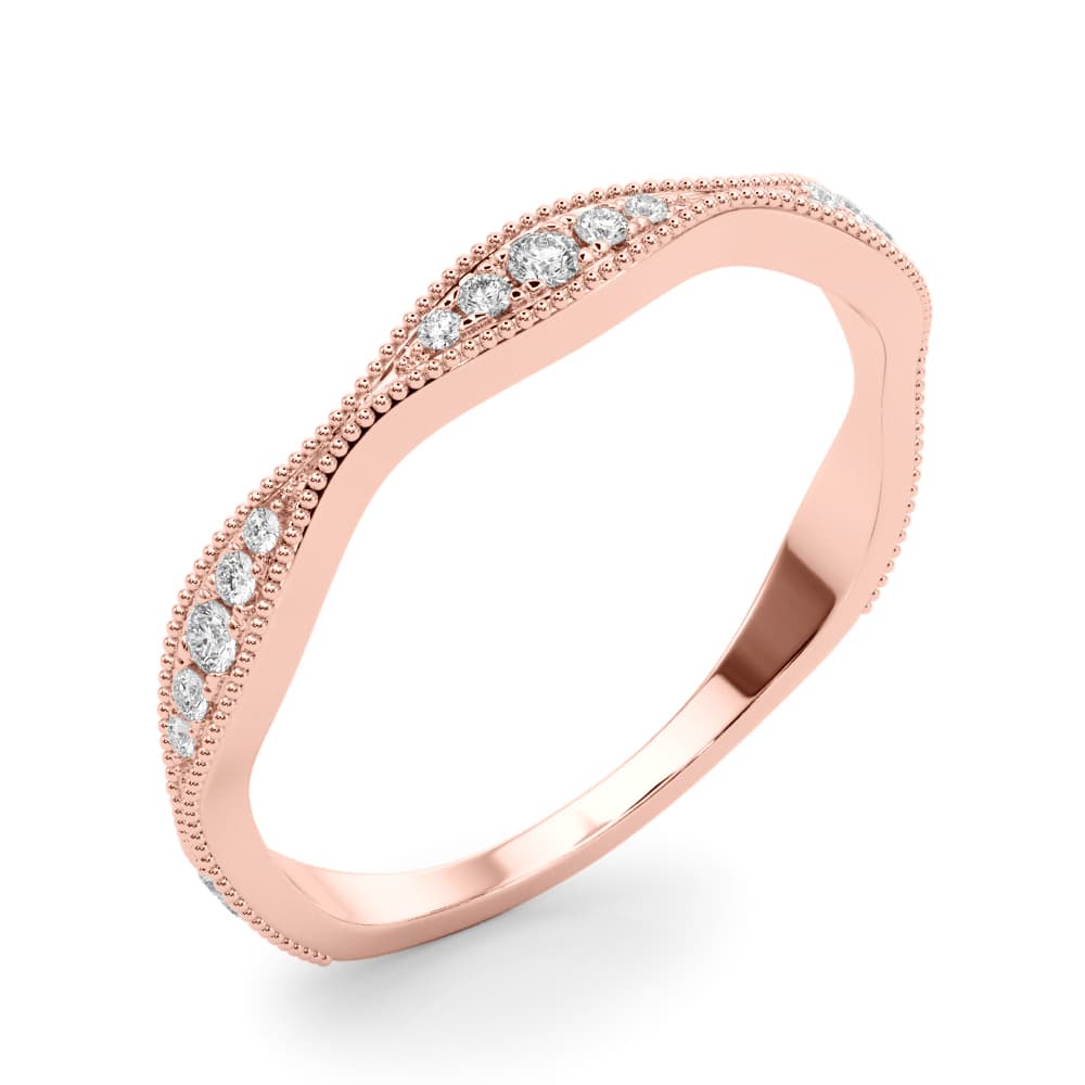 Vintage Inspired Milgrain Wedding Band (0.16 ct. tw.), Angle view in rose gold